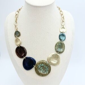 Vintage St. Thomas Chunky Statement Multicolored Metal Disc Bib Necklace
